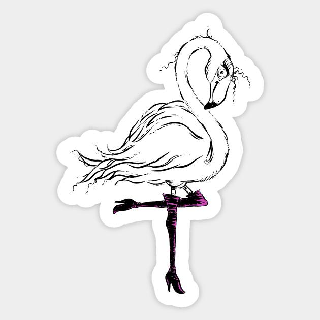 Cute Little Flamingo in Chic Knee High Boots Sticker by obillwon